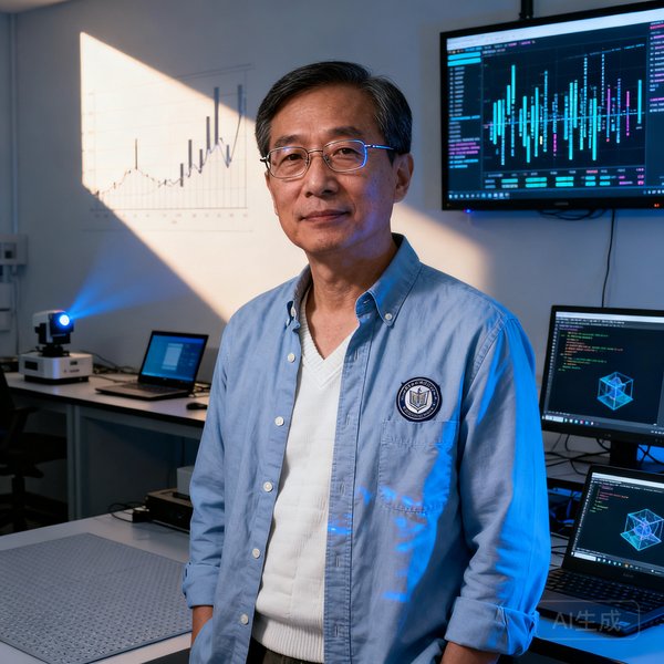 雪缘园Live数据团队负责人魏博士的半身肖像照，45岁左右男性，穿着学术风格衬衫，背景是数据可视化实验室，展现学者气质